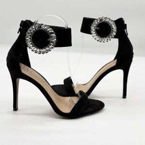 INC International Concepts Black‎ Faux Suede Rhinestone Ankle Strap Heels 5.5